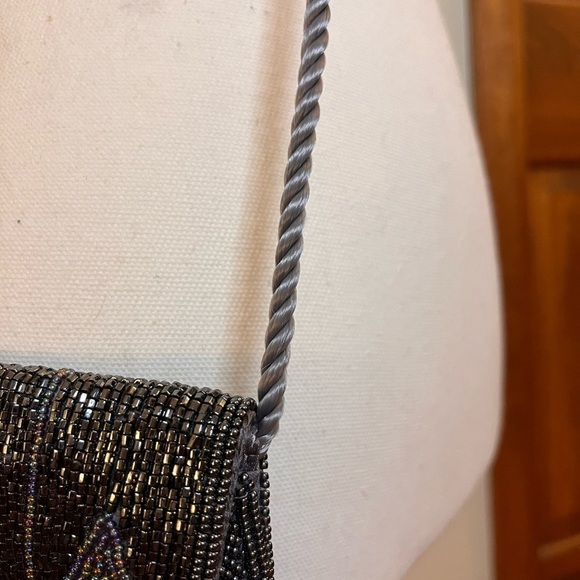 Vintage Beaded Black Silver Evening Purse Double Sided Scallop Flap Flapper Glam - Picture 2 of 8